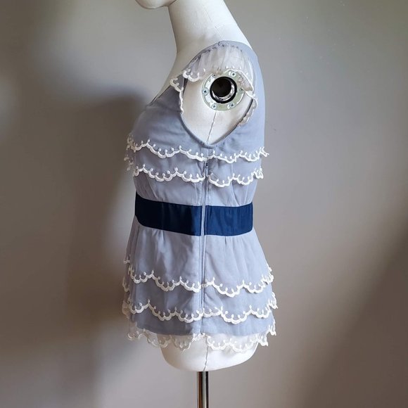 Tiered overlay blouse Floreat size 6 steely blue - Picture 4 of 12